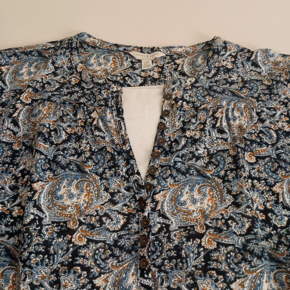 Lucky Brand Women’s Blue Printed V-Neck Jersey Top Button Front Size Large - Picture 4 of 16